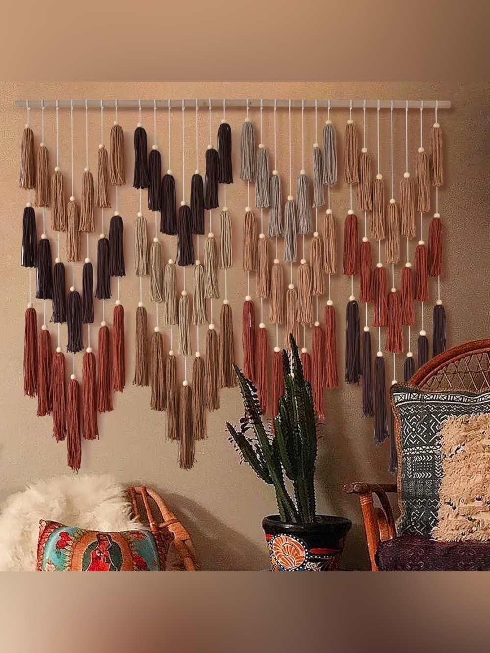NEW Anthropologie XL Multicolor Boho Tassel Tapestry Macrame Wall Hanging 47x40 - Picture 4 of 8